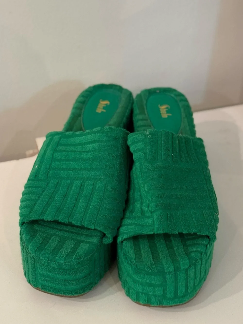 Green Textured Platform Slide Sandals US 11